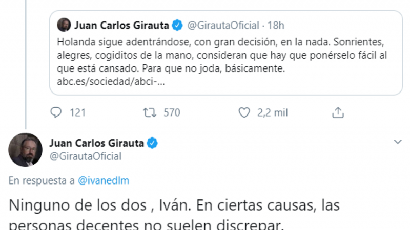 Espinosa de los Monteros dice en Twitter que coincide con Girauta Espinosa de los Monteros dice en Twitter que coincide con Girauta
