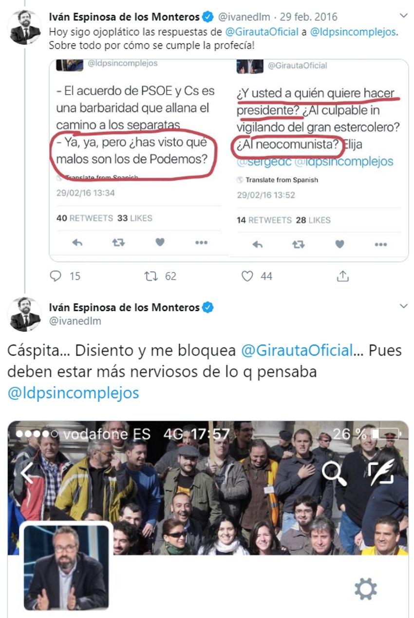 Girauta bloquea a Espinosa de los Monteros en Twitter