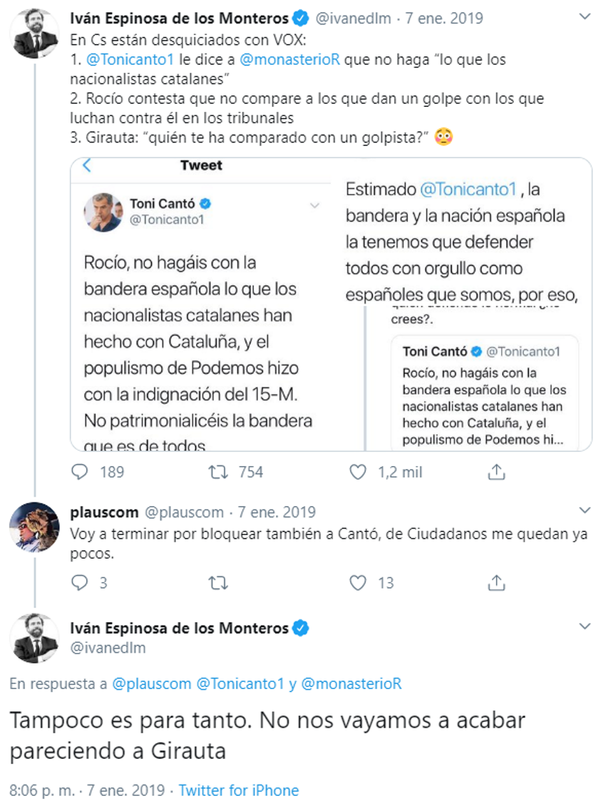Espinosa de los Monteros defiende a Monasterio en Twitter