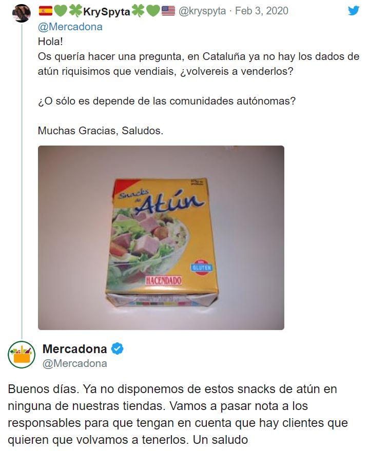 La respuesta de Mercadona a uno de sus clientes en Twitter La respuesta de Mercadona a uno de sus clientes en Twitter