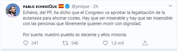 Captura de pantalla del tuit de Pablo Echenique.