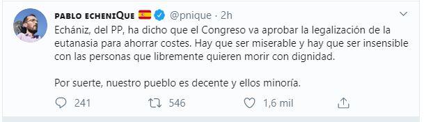 Captura de pantalla del tuit de Pablo Echenique. Captura de pantalla del tuit de Pablo Echenique.