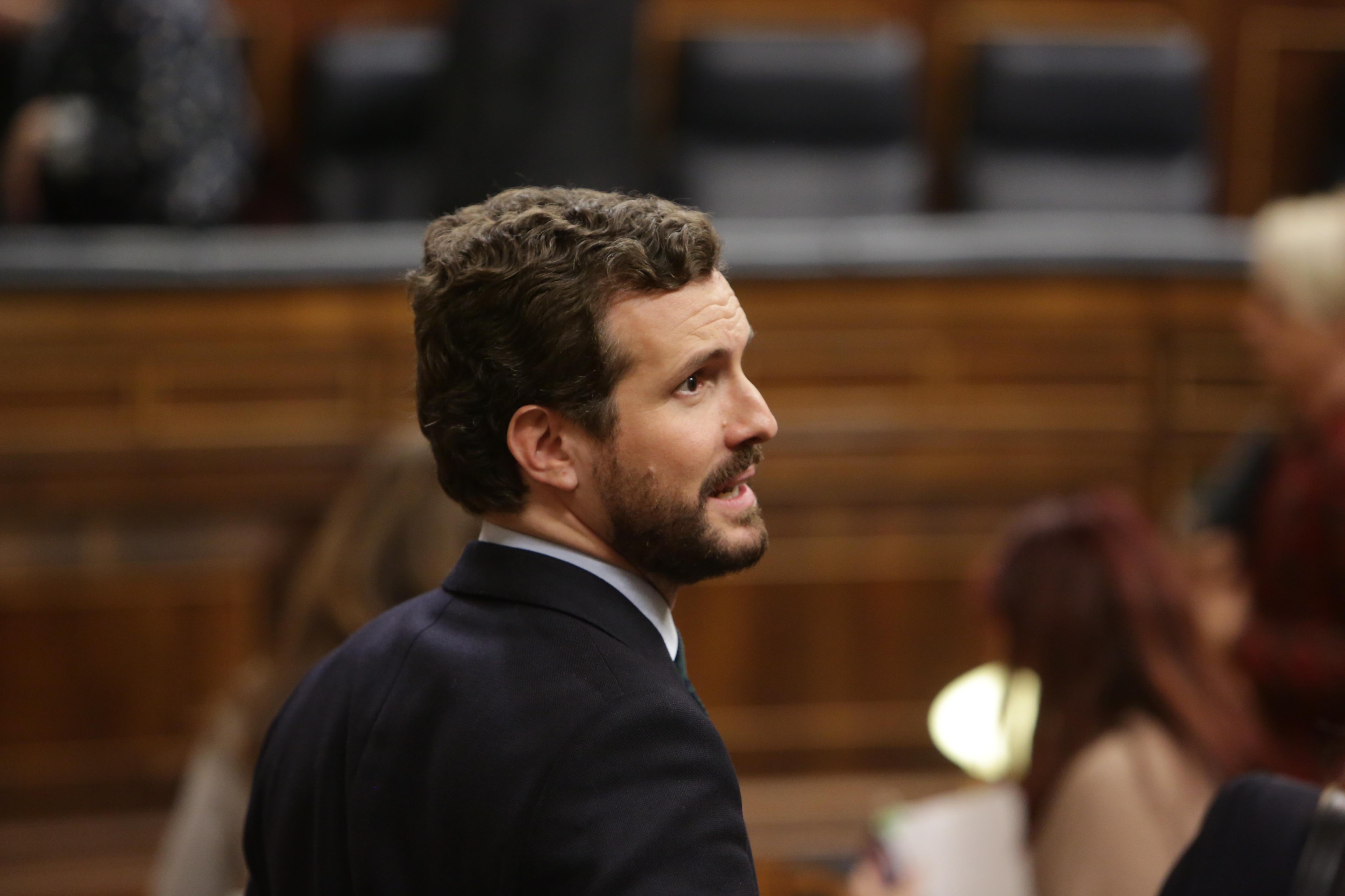 El presidente del PP Pablo Casado durante la sesión Plenaria en el Congreso de los Diputados. Europa Press