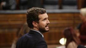 El presidente del PP Pablo Casado durante la sesión Plenaria en el Congreso de los Diputados. Europa Press