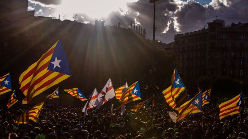 Vista de la plaza de Catalunya de Barcelona durante la Diada 2017. 