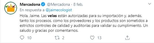 Respuesta Mercadona sobre las velas Respuesta Mercadona sobre las velas