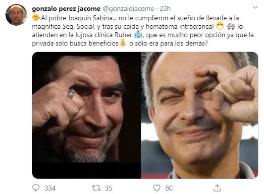 Tuit de Pérez Jácome sobre Joaquín Sabina