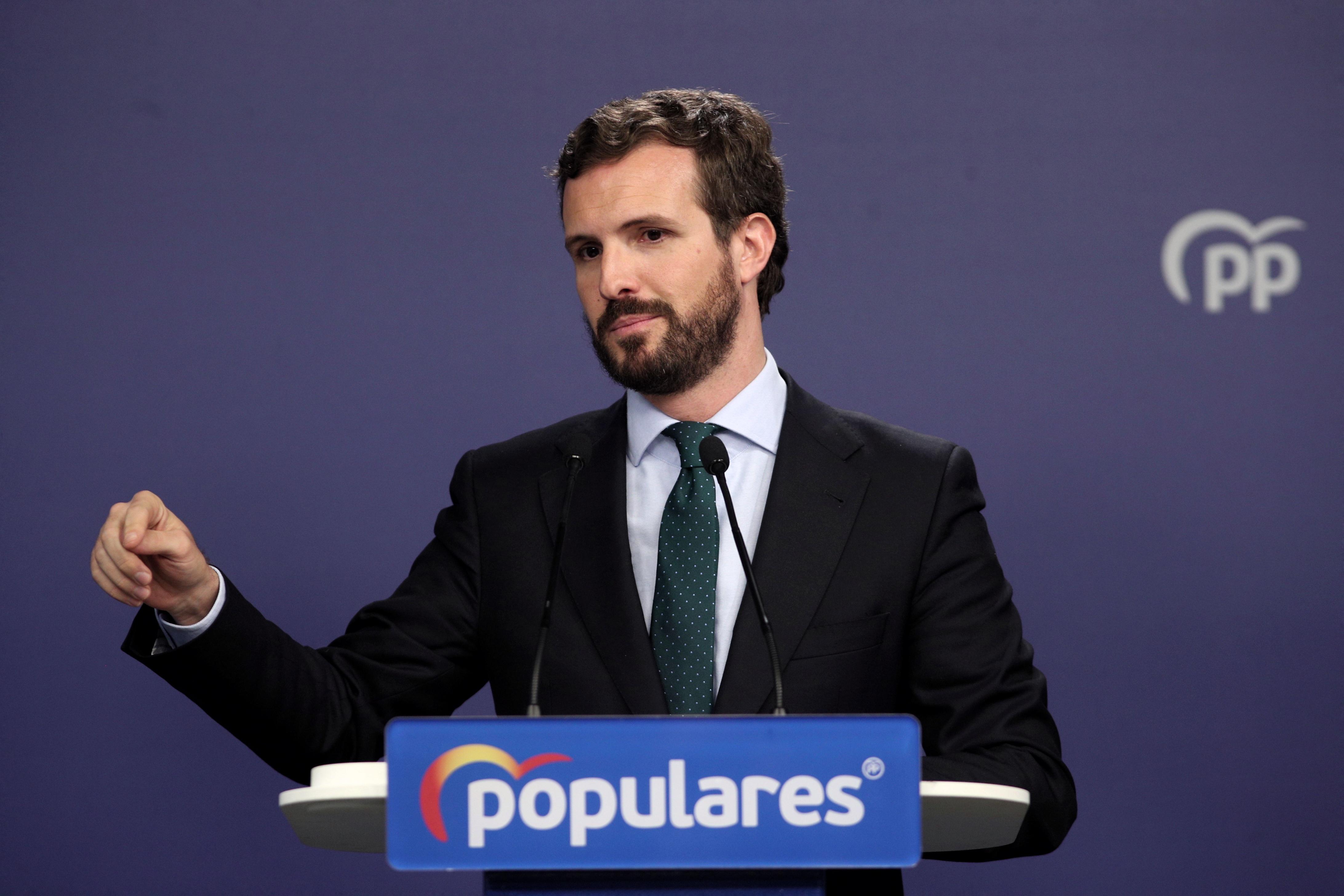 El presidente del PP Pablo Casado en rueda de prensa