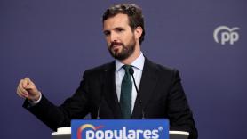 El presidente del PP Pablo Casado en rueda de prensa