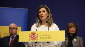 La ministra de Trabajo, Yolanda Díaz, durante su intervención en el acto de toma de posesión