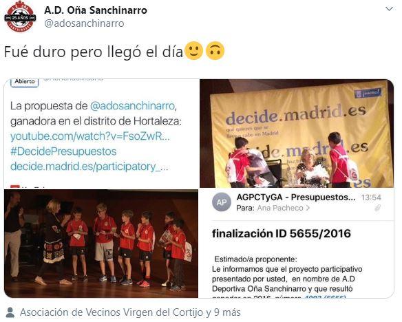 El tuit del A.D. Oña Sanchinarro 2 / TWITTER