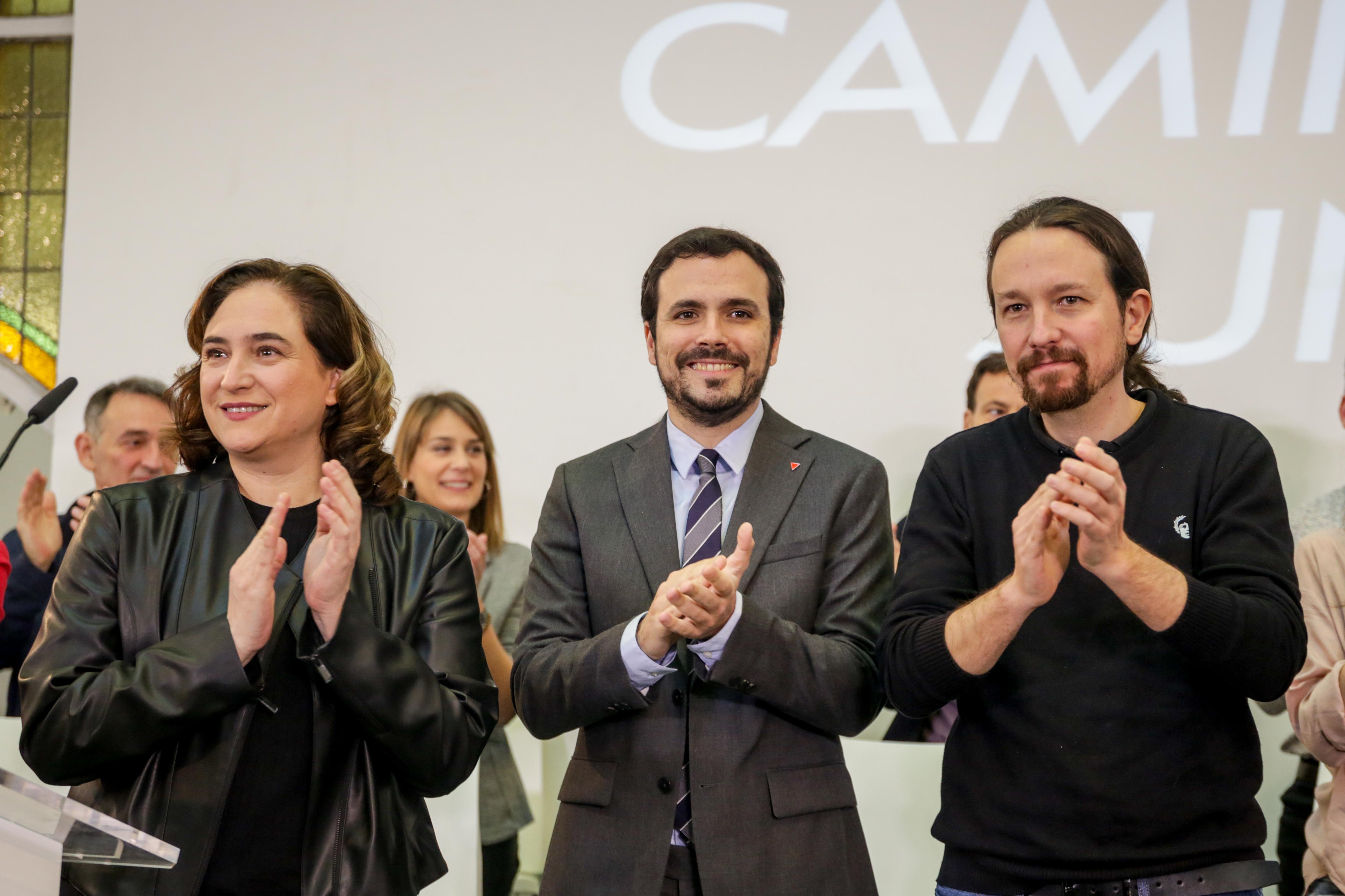 Ada Colau, Alberto Garzón y Pablo Iglesias, en el encuentro confederal de Unidas Podemos celebrado en la Fundación Diario Madrid