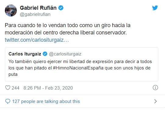 Tuit de Rufián sobre Iturgaiz