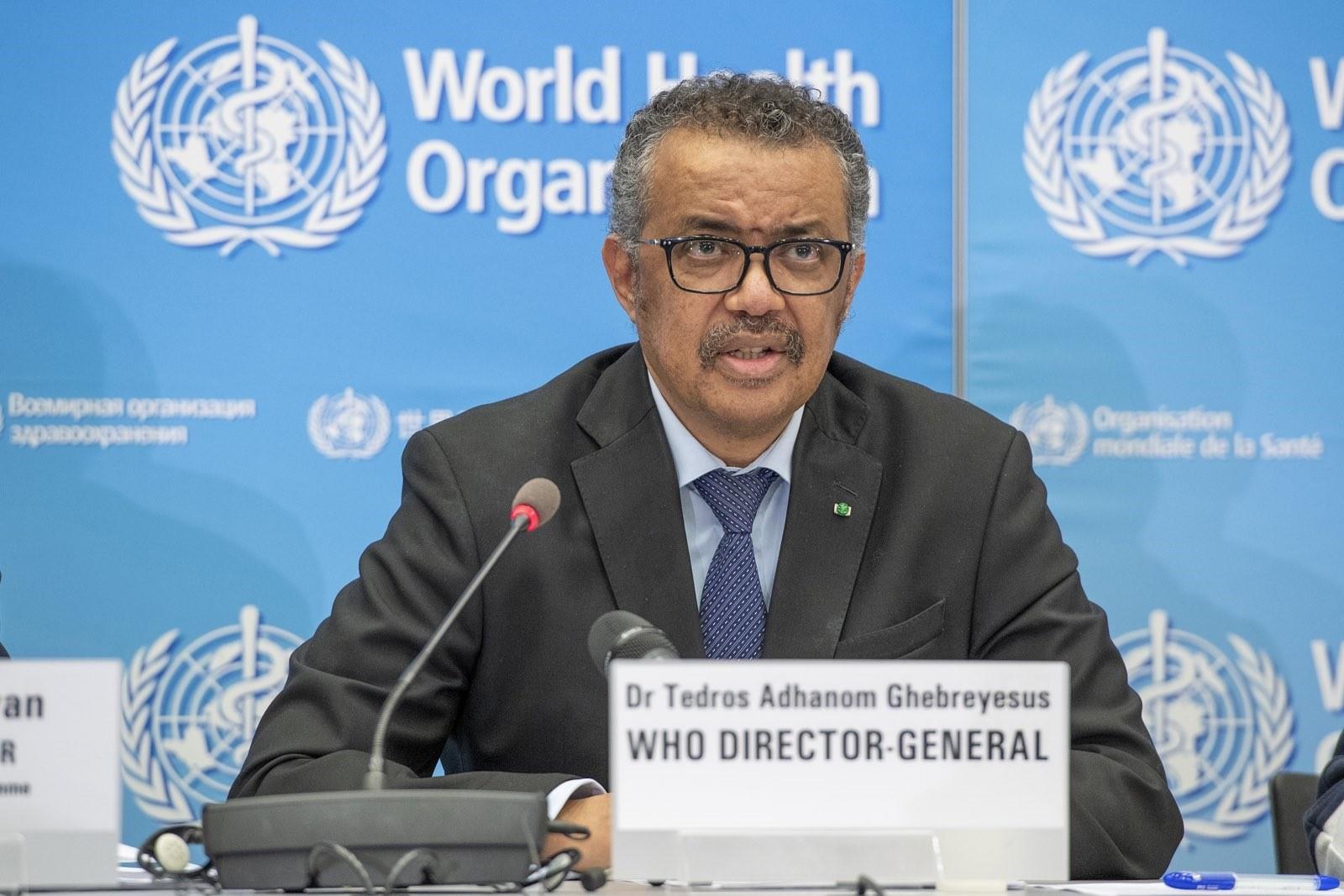 El director general de la Organización Mundial de la Salud (OMS) Tedros Adhanom Ghebreyesus durante la rueda de prensa diaria del organismo sanitario internacional sobre el brote de coronavirus