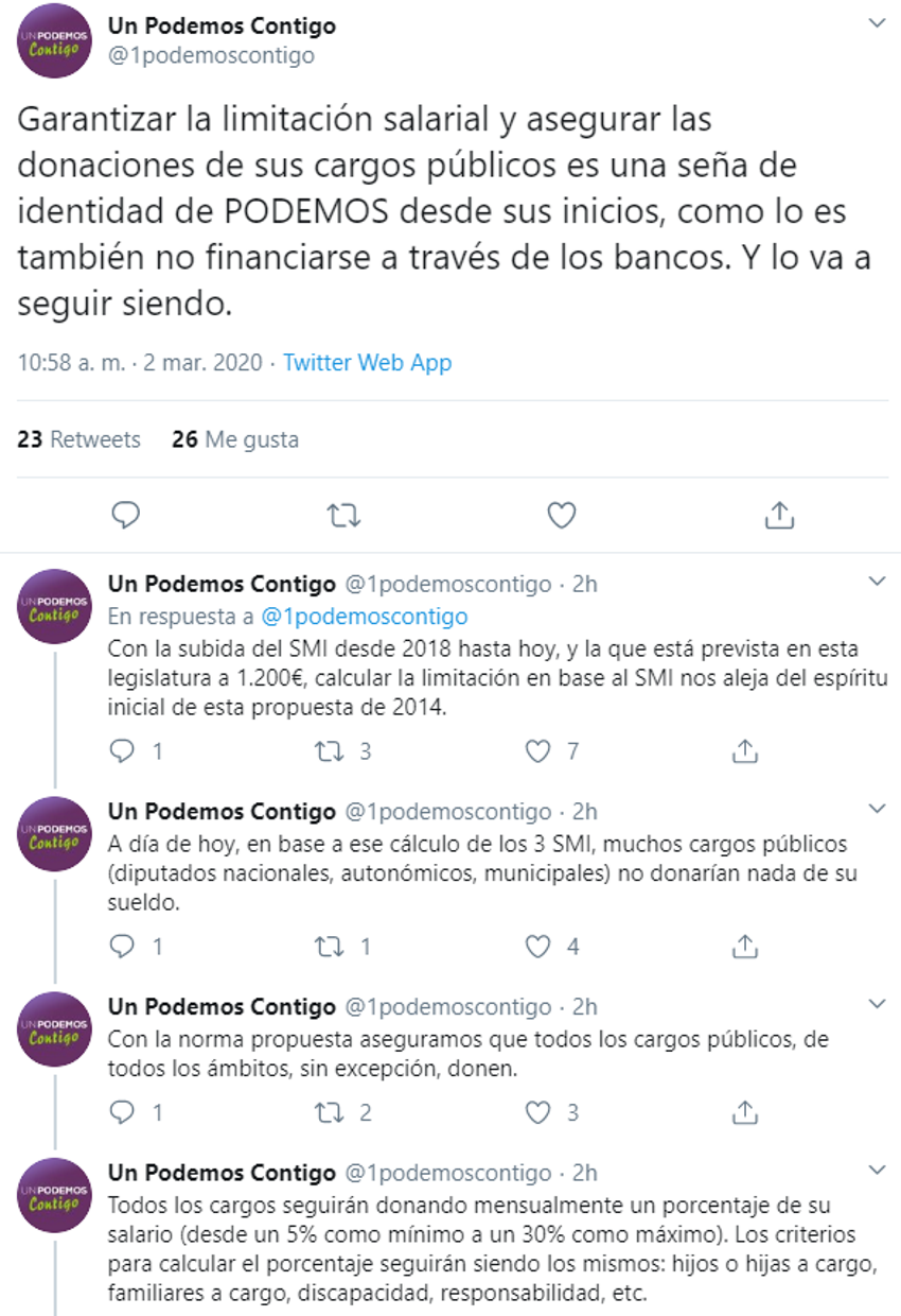 Tuits de la candidatura de Iglesias sobre la limitación salarial Tuits de la candidatura de Iglesias sobre la limitación salarial