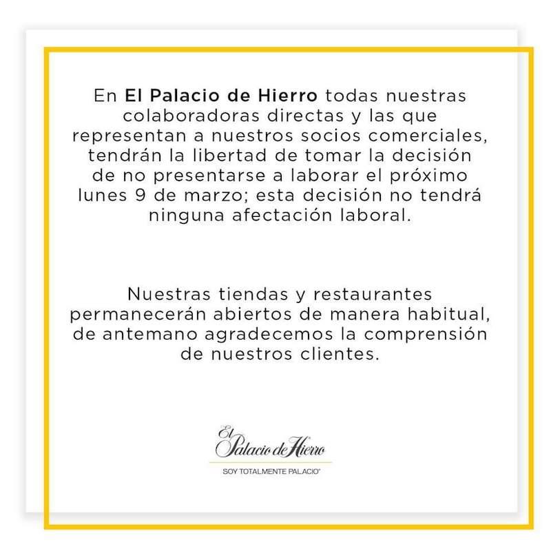 Palacio de hierro en RRSS apoyando el 9M en México Palacio de hierro en RRSS apoyando el 9M en México