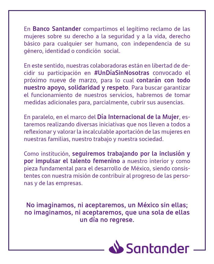 Banco Santander México apoyando la huelga del 9M Banco Santander México apoyando la huelga del 9M