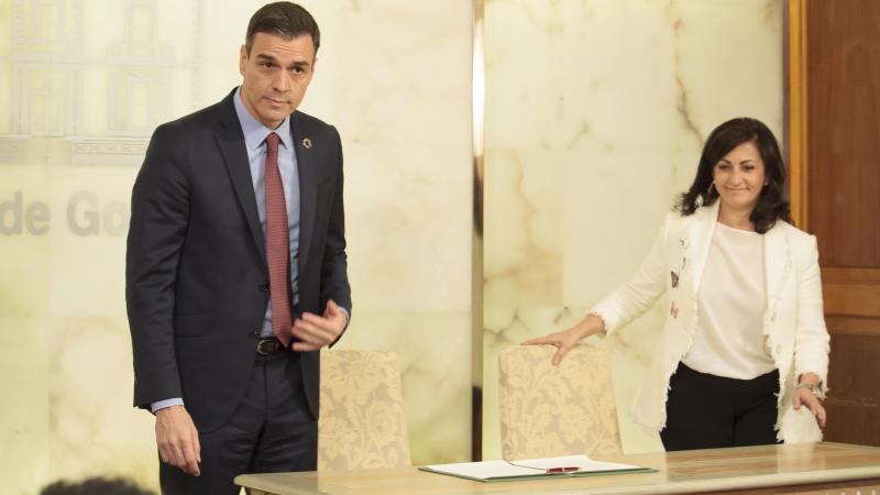 El presidente del Gobierno Pedro Sánchez junto a la presidenta del Gobierno de La Rioja Concha Andreu. 