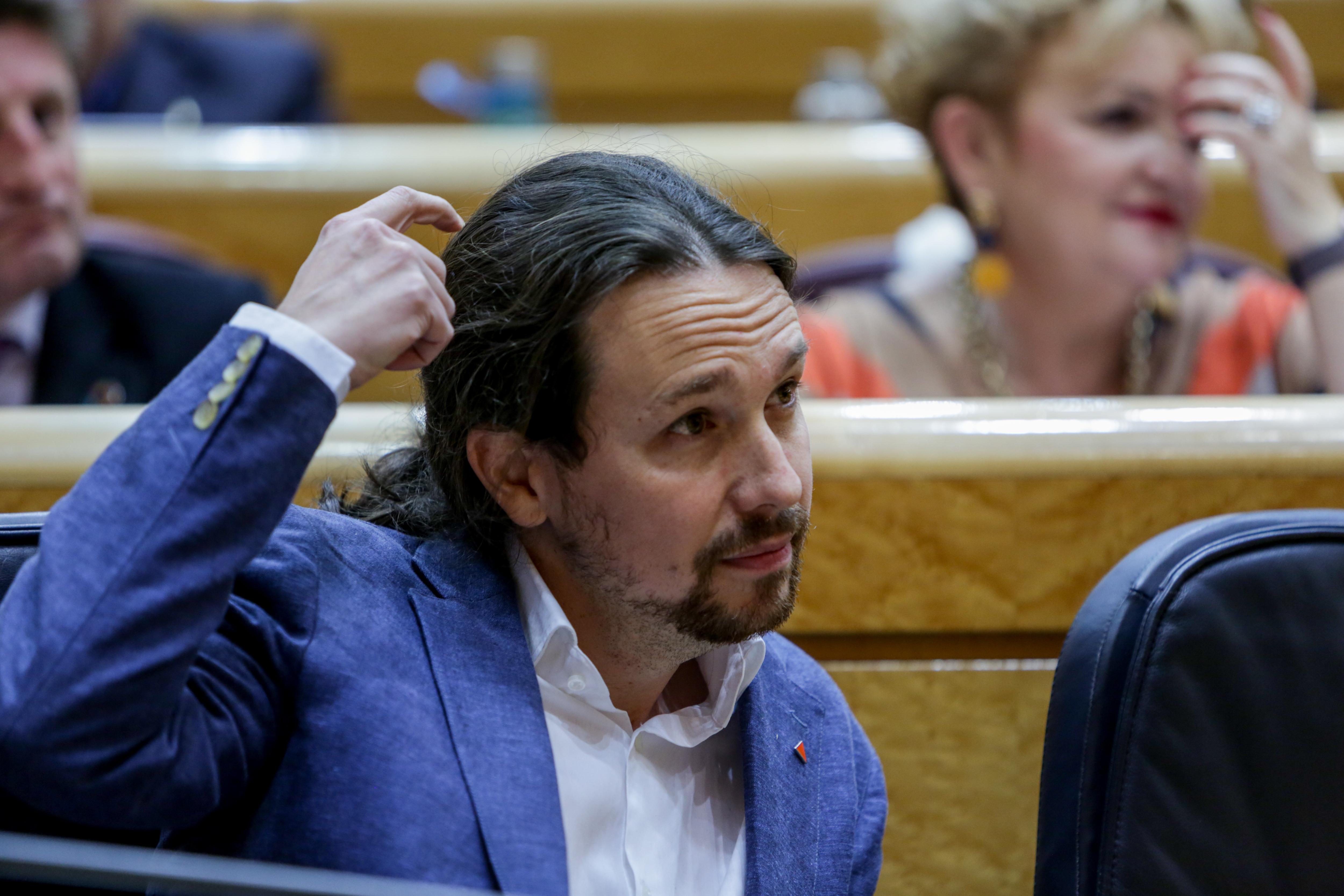 El vicepresidente segundo y El ministro de Derechos Sociales y Agenda 2030, Pablo Iglesias, durante la sesión de control al Gobierno en el Senado