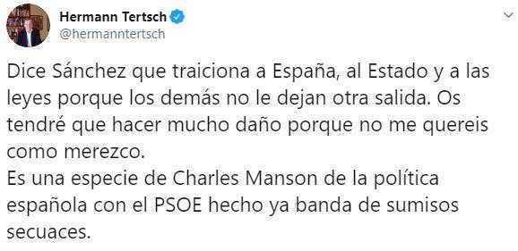 Tuit Hermann Tertsch Pedro Sánchez Charles Manson