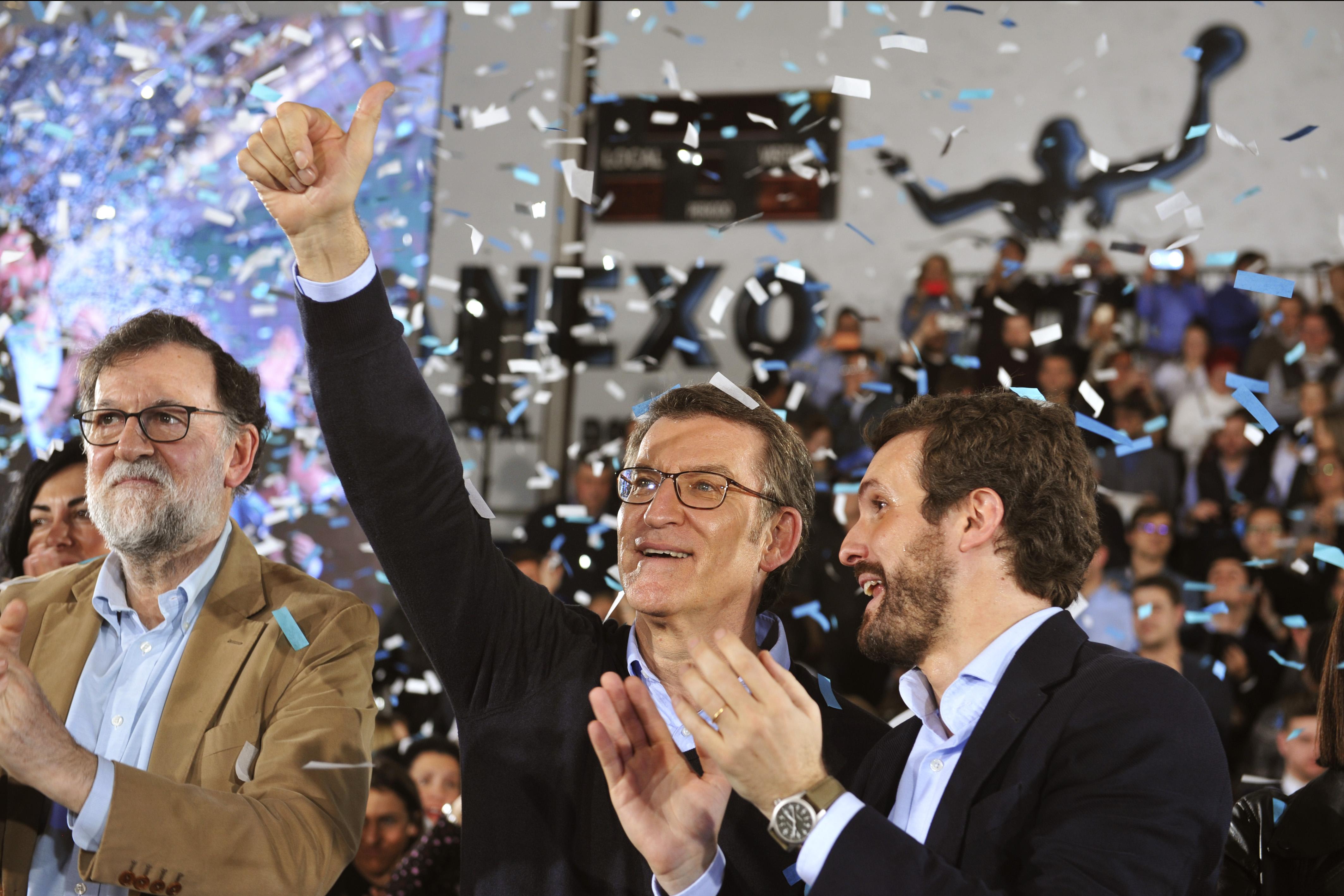 Mariano Rajoy, Alberto Núñez Feijóo y Pablo Casado