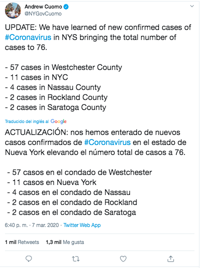 Tuit gobernador Nueva York Tuit gobernador Nueva York