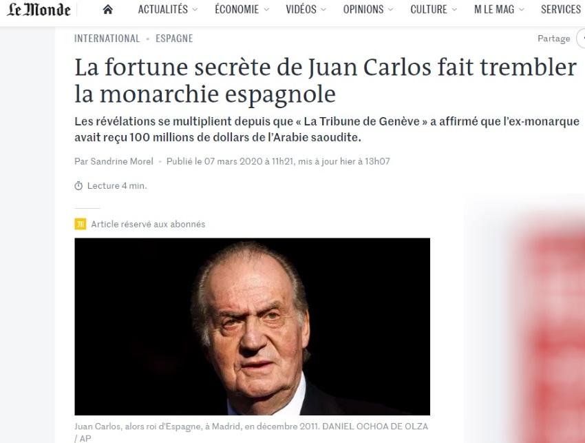 Artículo de Le Monde sobre el rey Juan Carlos I