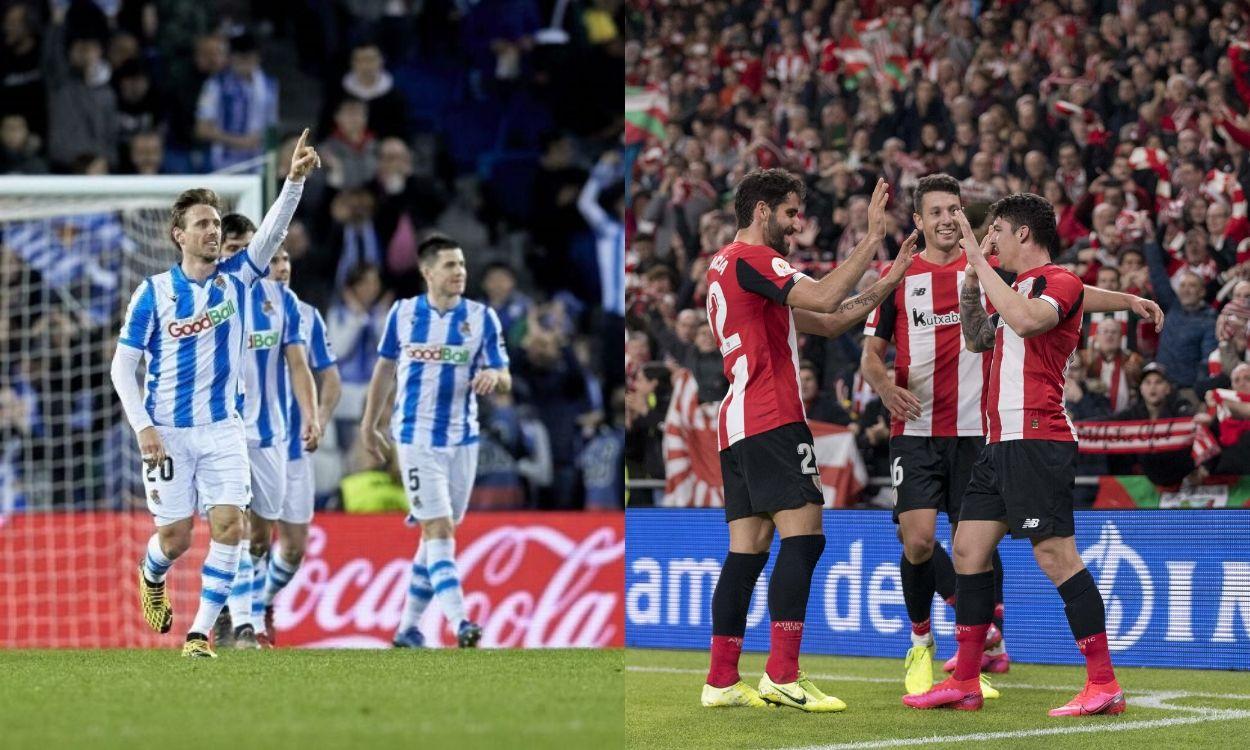 Fotomontaje con imágenes de la Real Sociedad y el Athletic de Bilbao