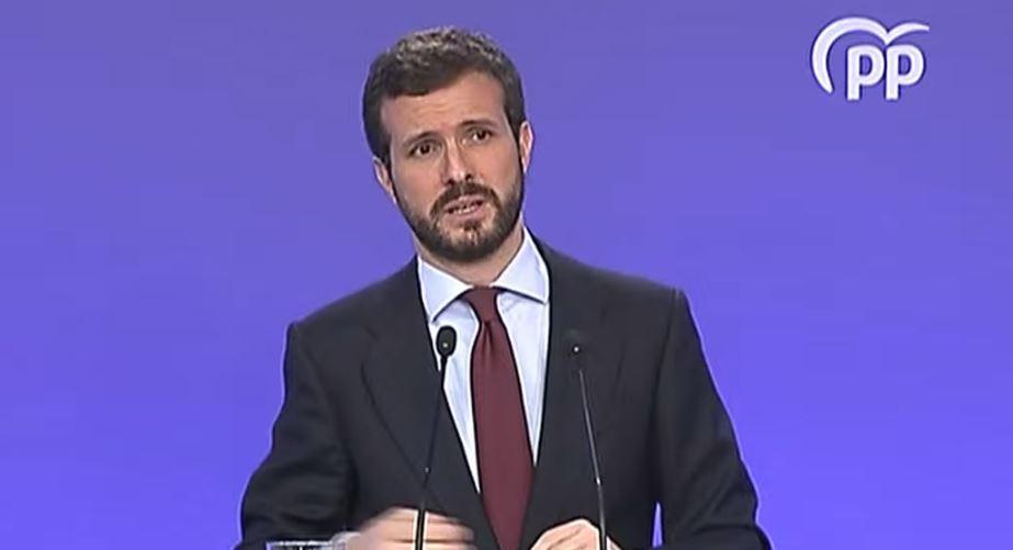 Pablo Casado, en la rueda de prensa de Génova