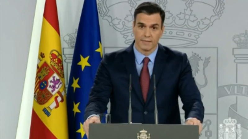 Pedro Sánchez en el Palacio de la Moncloa tras la Comisión Interministerial sobre el coronavirus