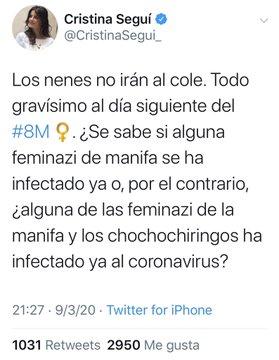 Tuit Cristina Seguí 8M coronavirus Tuit Cristina Seguí 8M coronavirus