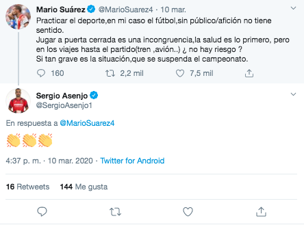 Tuit Mario Suarez coronavirus