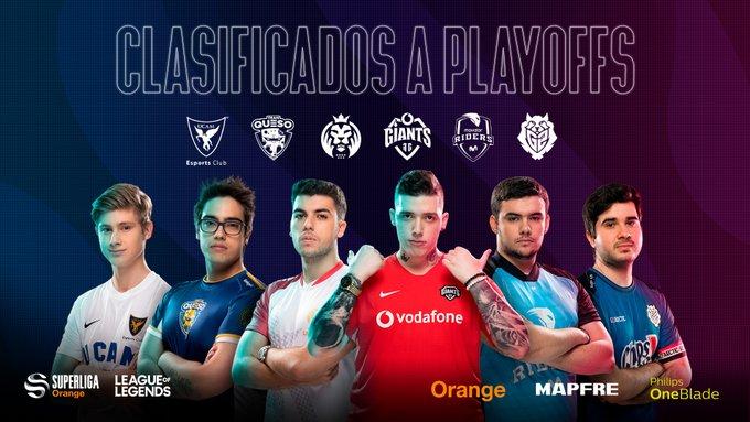 Vodafone Giants, MAD Lions, Movistar Riders, UCAM Esports, Telepizza Team Queso y G2 Arctic son los equipos de 'playoffs'