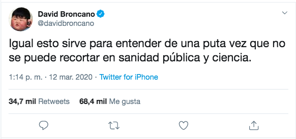 Broncano tuit sanidad pública