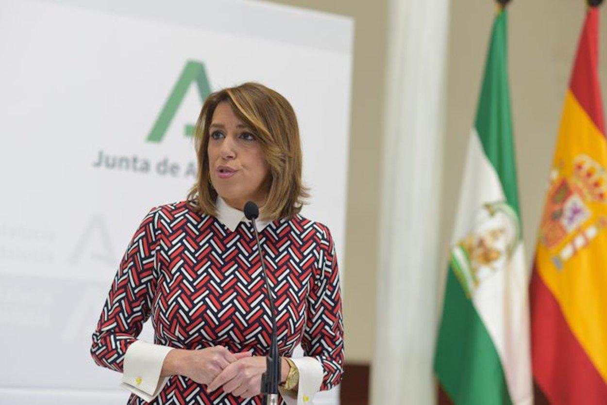 Susana Díaz, en su comparecencia de hoy en San Telmo tras reunirse con el presidente de la Junta.