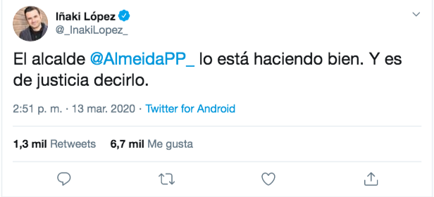 Tuit Iñaki López Almeida