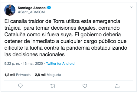 Tuit Abascal sobre Torra Tuit Abascal sobre Torra