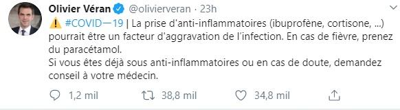 Tuit del ministro francés sobre el ibuprofeno y el Covid 19