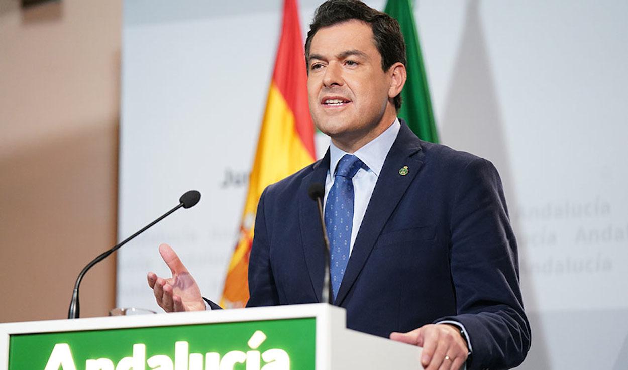 El presidente andaluz, Juanma Moreno, en su intervención de ayer domingo.