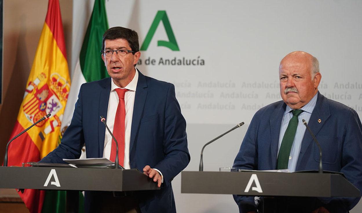 El vicepresidente Juan Marín y y el consejero Jesús Aguirre, en rueda de prensa.