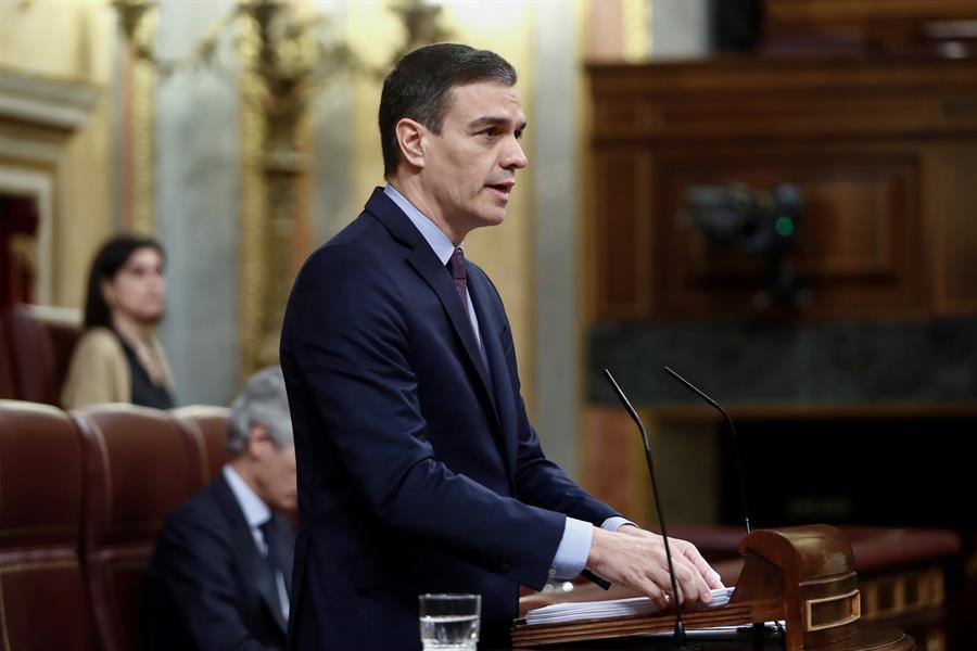 El presidente del Gobierno, Pedro Sánchez, durante una comparecencia en el Congreso. 