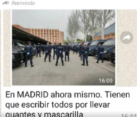 Mensaje de Whatsapp en un grupo de policías nacionales