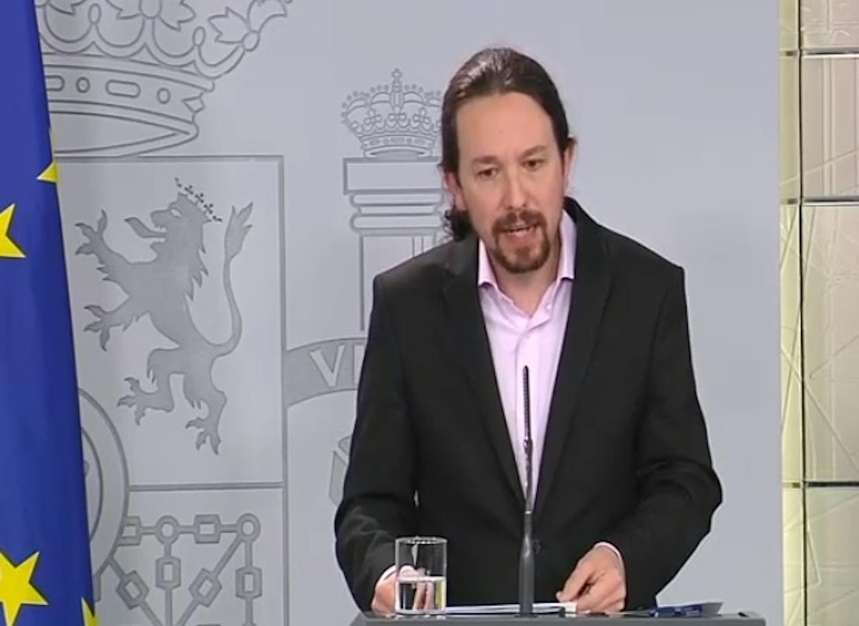 Pablo Iglesias durante su comparecencia desde Moncloa