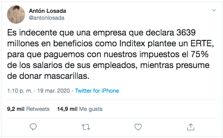 Antón Losada tuit Inditex