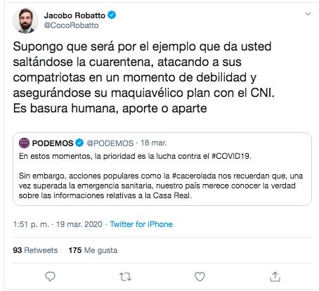 Tuit senador Vox Pablo Iglesias