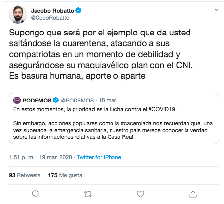 Tuit senador Vox Pablo Iglesias Tuit senador Vox Pablo Iglesias