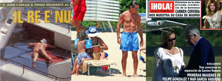 El desnudo del Rey Juan Carlos, Aznar en la playa y Felipe González con su actual pareja, en la prensa del corazón.