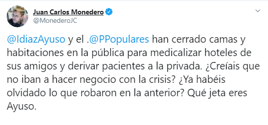 Tuit de Juan Carlos Monedero