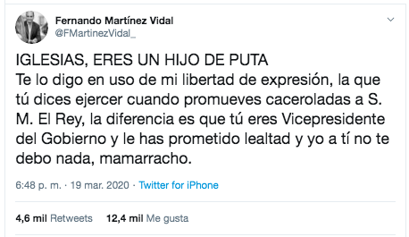 Tuit concejal vox pablo iglesias