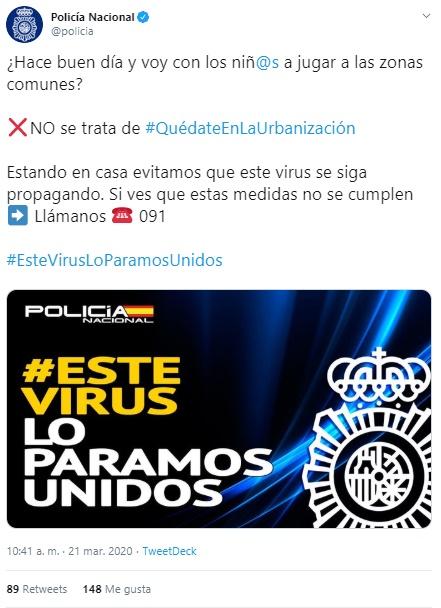 Tuit Policía Nacional sobre urbanizaciones